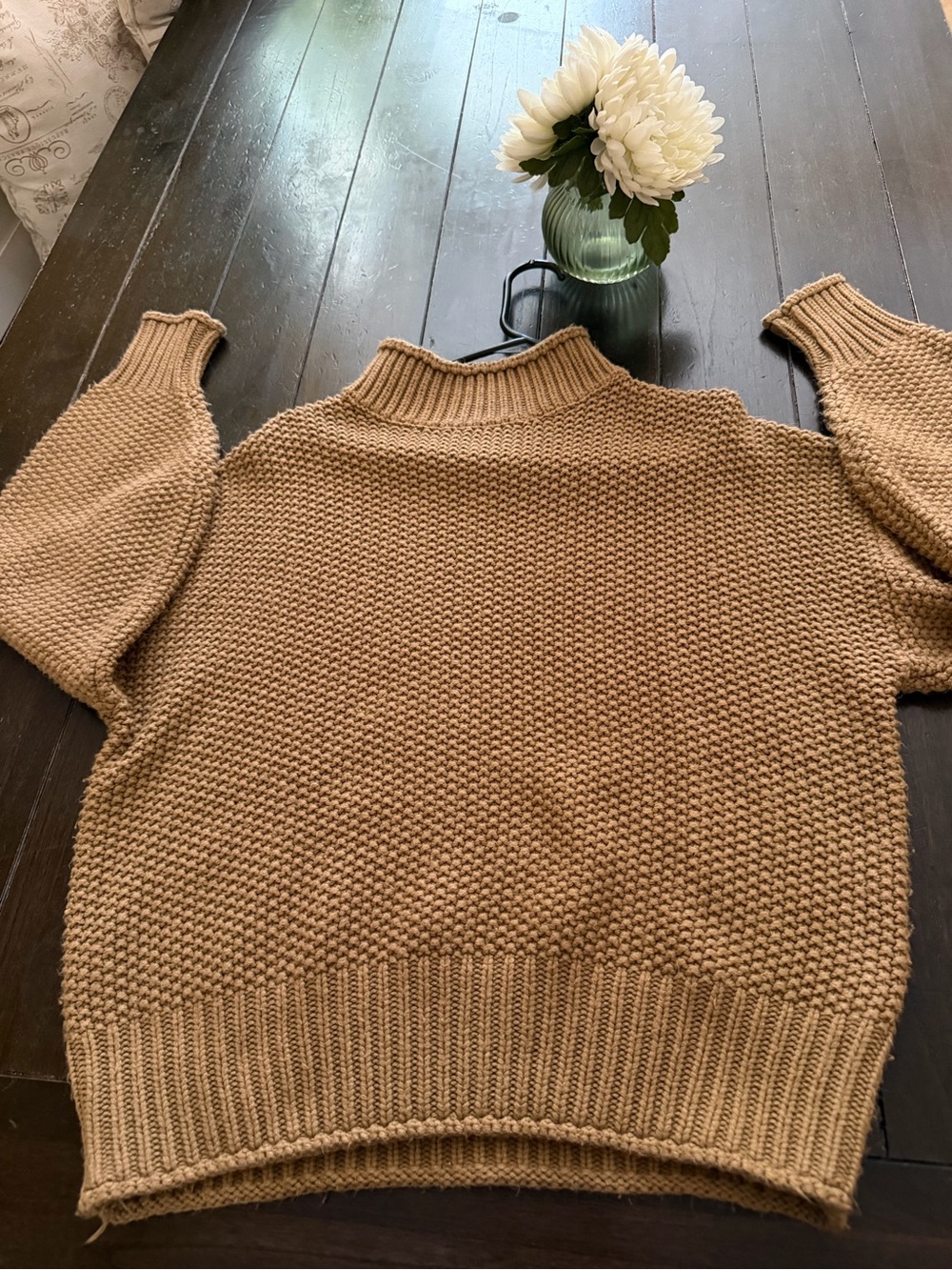 Source Unknown Camel Ribbed Mock Neck Sweater